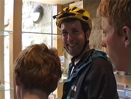 Michael caught unawares by Oliver in the Dales Countryside Museum, Hawes